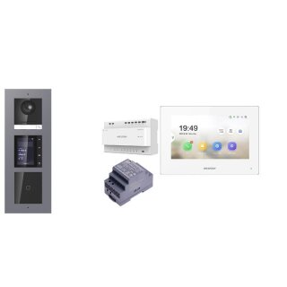 Komplettpaket 2 Draht IP Video Türklingel  HIKVISION 2 Megapixel 1x Klingeltaste /ID/TFT Aufputz 3er Modul Rahmen Monitor KH6320-WTE2