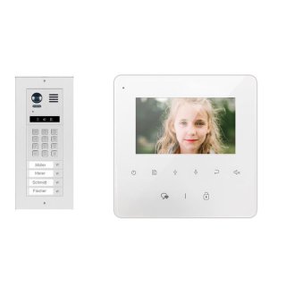 Komplettset m. Sprechanlagen Monitor MB837 4 3" Sensortouch &  DT821 Unterputz Montage Video Türsprechanlage 4x Klingeltaste Mechanical Keypad Modul für Türöffner und Wohnungsanwahl