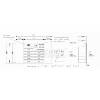 Durchwurfbriefkasten Türeinbau Leabox 370x110x270, DIN EN 13724,