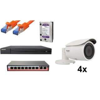 Business Komplettset HIKVISION Videoüberwachung NVR Rekorder 4K + 4x 4MPX Kameras Versorgung Kameras POE über Switch