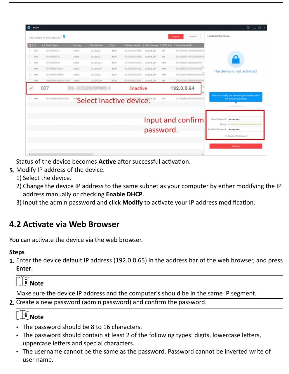 DS-KV6124 Aktivierung über Browser und SADP